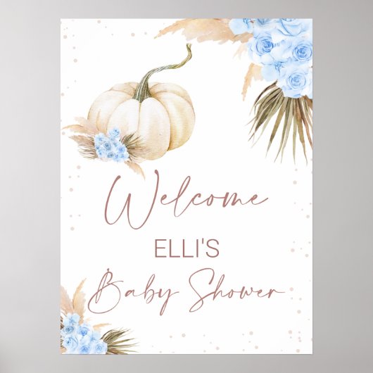 Blue Floral Little Pumpkin Baby shower Welcome Poster (Voorkant)