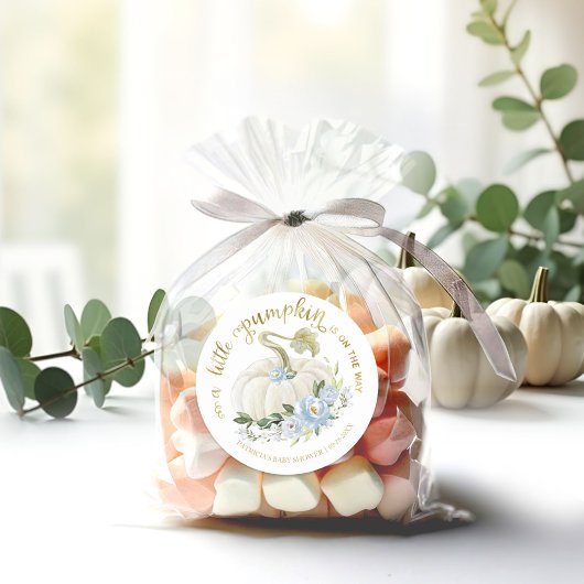 Blue Floral Little Pumpkin Herfst Baby shower Clas Ronde Sticker