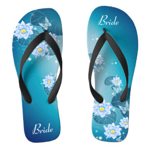Blue Floral Lotus Pattern Wedding Bride Teenslippers