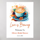 Blue Floral Love is Brewing Vrijgezellenfeest Welk Poster (Voorkant)