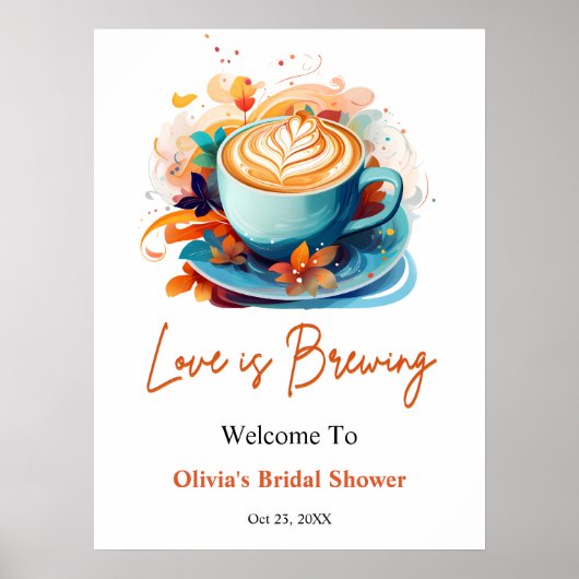 Blue Floral Love is Brewing Vrijgezellenfeest Welk Poster (Voorkant)