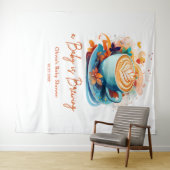 Blue Floral Love is het brouwen van koffie Baby sh Wandkleed (In Situ (horizontaal))