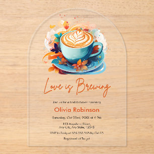 Blue Floral Love is het brouwen van koffie Vrijgez Acryl Uitnodigingen