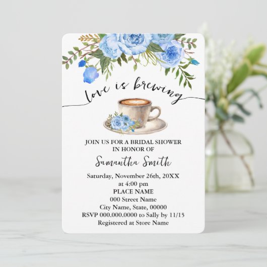 Blue Floral Love is het brouwen van koffie Vrijgez Kaart (Staand voorkant)