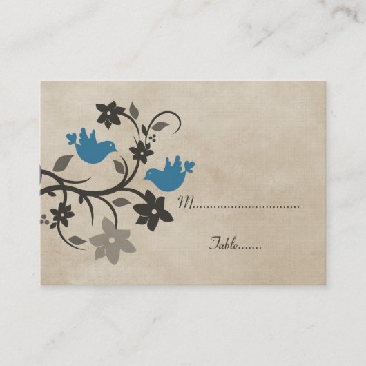 Blue Floral Lovebird Place Card Plaatskaartje (Voorkant)