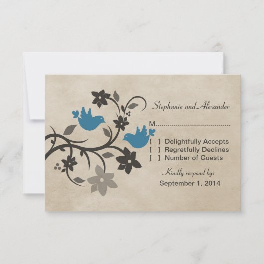 Blue Floral Lovebird Response Kaart (Voorkant)