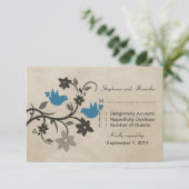 Blue Floral Lovebird Response Kaart (Staand voorkant)