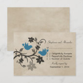 Blue Floral Lovebird Response Kaart (Voorkant / Achterkant)