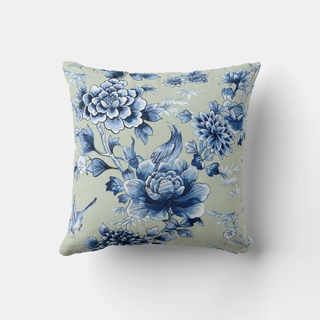 Blue Floral Luxury op Sage Sierkussen (Achterkant)