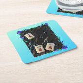 Blue Floral Mahjong Onderzetter (Schuin)