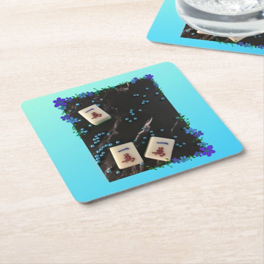 Blue Floral Mahjong Onderzetter (Schuin)