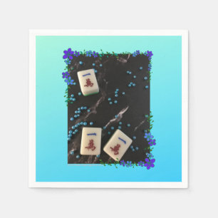 Blue floral mahjong themed napkins met personages servet