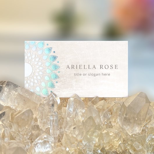 Blue Floral Mandala Lotus White Marble Visitekaartje