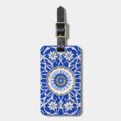 Blue Floral Mandala Pattern Bagagelabel (Voorkant verticaal)