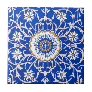 Blue Floral Mandala Pattern Tegeltje