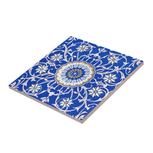 Blue Floral Mandala Pattern Tegeltje (Zijkant)