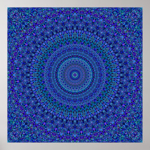 Blue Floral  Mandala Poster
