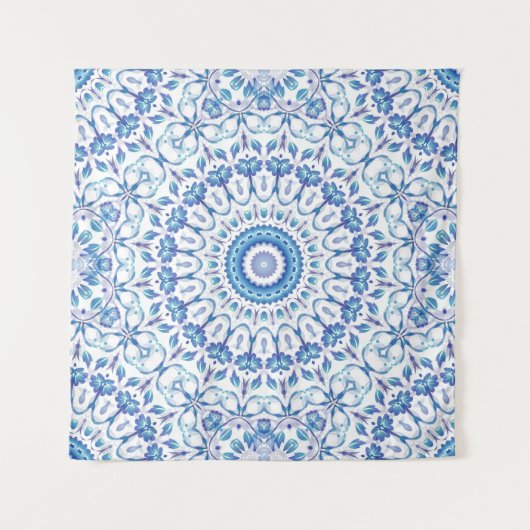 Blue Floral Mandala Wandkleed (Voorkant (horizontaal))