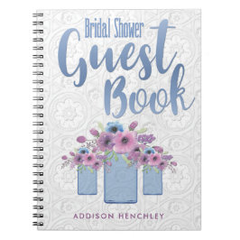 Blue Floral Mason Jar Vrijgezellenfeest Guest Book Notitieboek