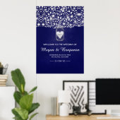 Blue Floral Mason Jar Wedding Welcome Sign Poster (Thuiskantoor)
