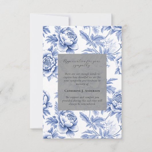 Blue Floral Memorial Foto Sympathy Funeral Bedankkaart (Voorkant)