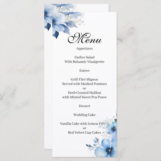 Blue floral Menu (Voorkant / Achterkant)