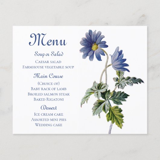 Blue Floral Menu Daisies Flowers Waterverf Daisy (Voorkant)