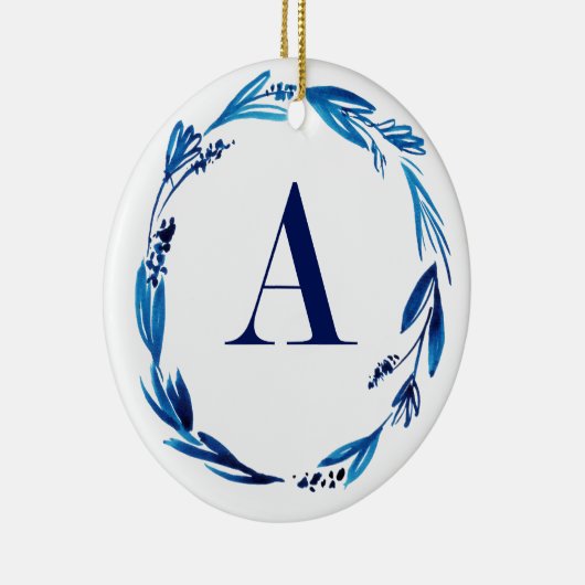 Blue Floral met A-personalistiek Keramisch Ornament (Rechts)