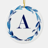 Blue Floral met A-personalistiek Keramisch Ornament (Voorkant)