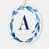 Blue Floral met A-personalistiek Keramisch Ornament (Links)