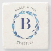Blue Floral met Monogram Stone Onderzetter "B" (Voorkant)
