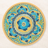 Blue Floral Mexican Tile Ronde Kartonnen Onderzetter (Voorkant)