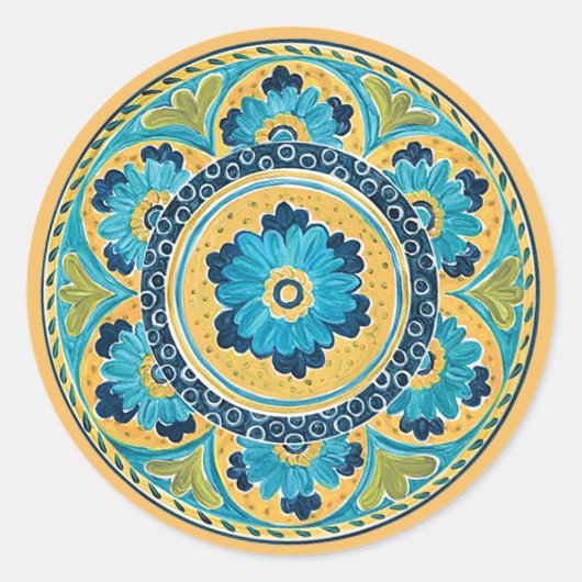 Blue Floral Mexican Tile Sticker (Voorkant)