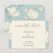 Blue Floral Minimalist Flat Save the Date Kaart (Voorkant / Achterkant)