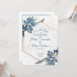Blue Floral Minimalist Save the Date Wedding Kaart