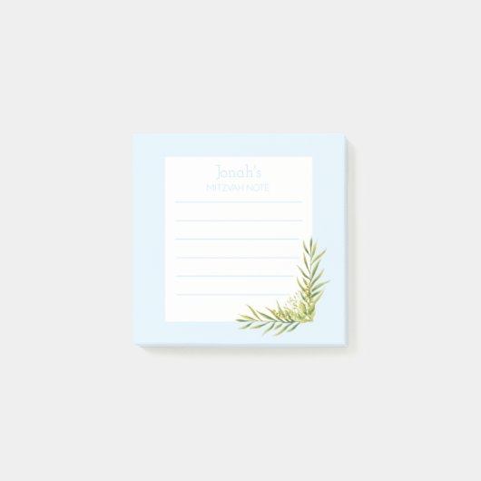 Blue Floral Mitzvah Opmerking: 3x3 Sticky Pad Post-it® Notes (Voorkant)