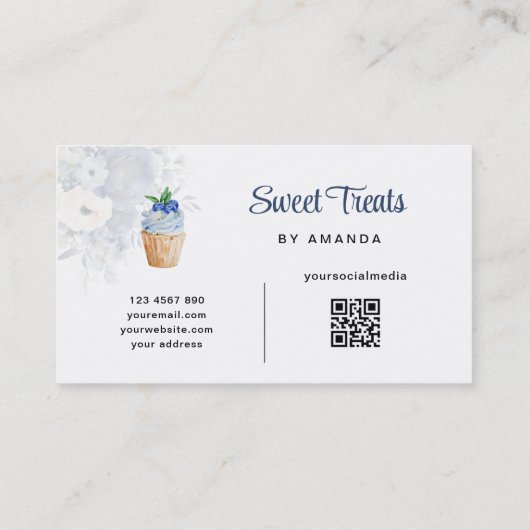 Blue Floral Mixer QR-Code Visitekaartje (Achterkant)