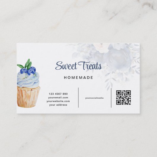 Blue Floral Mixer QR-Code Visitekaartje (Achterkant)
