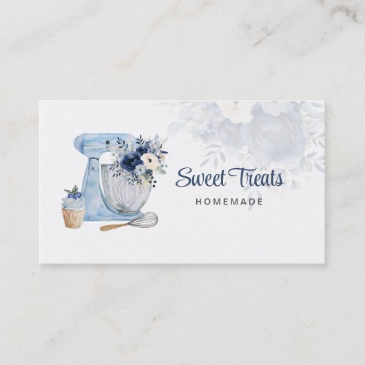 Blue Floral Mixer QR-Code Visitekaartje (Voorkant)