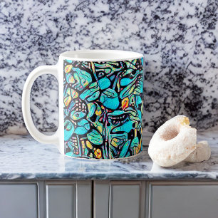 Blue Floral Modern Art Cup Koffiemok