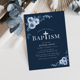 blue floral modern baptisme - uitnodiging
