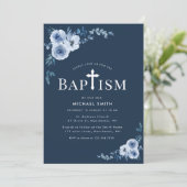 blue floral modern baptisme - uitnodiging (Staand voorkant)