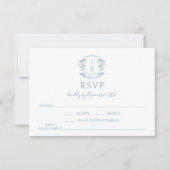 Blue Floral Modern Monogram Wedding RSVP Cards (Voorkant)