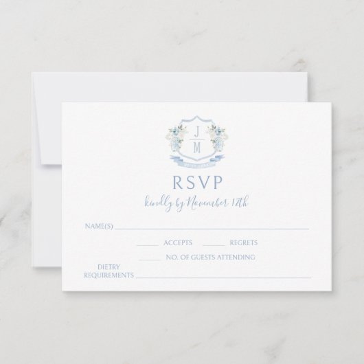 Blue Floral Modern Monogram Wedding RSVP Cards (Voorkant)