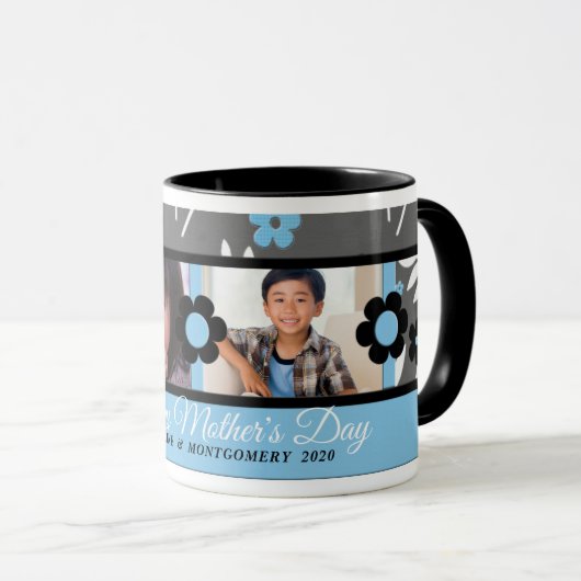 Blue Floral Moederdag 2 Foto Mok (Voorkant rechts)