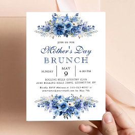Blue Floral Moederdag Brunch Party Kaart