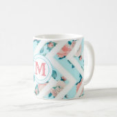 Blue Floral Monogram Chevron Pattern Classic Mok (Voorkant rechts)