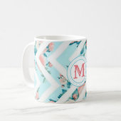 Blue Floral Monogram Chevron Pattern Classic Mok (Voorkant links)
