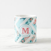 Blue Floral Monogram Chevron Pattern Classic Mok (Center)