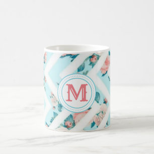 Blue Floral Monogram Chevron Pattern Classic Mok